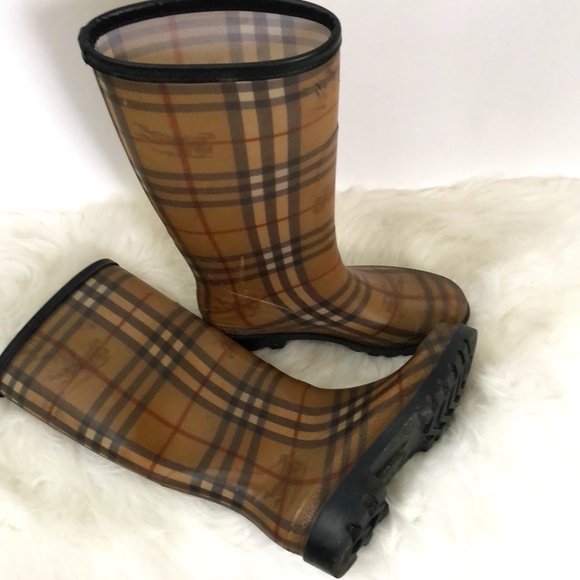 Burberry Women's Tan Nova Check Mid Calf Rubber Rain Boots w/COA Size 38/US 8 - Picture 1 of 9